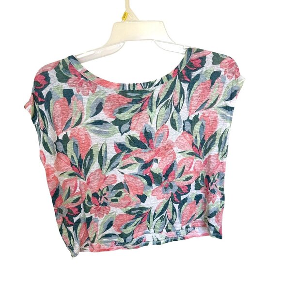 Joie Womens Floral Linen Top Small Lightweight Short Sleeve Multicolor Pink - Picture 1 of 5